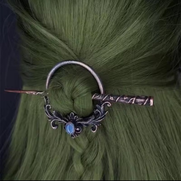 Anthropologie Accessories - Elegant Silver Hairpin with Blue Accent